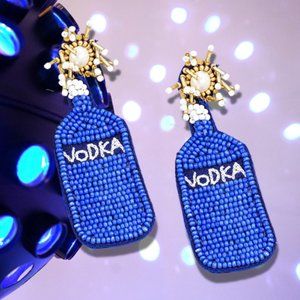 Blue Skyy Bottle Vodka Seed Beaded Bartender Gift Alcohol Drink Party Earrings